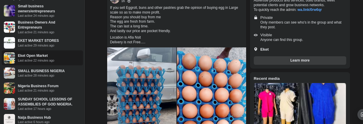 Eket business owners discussing in Facebook group
