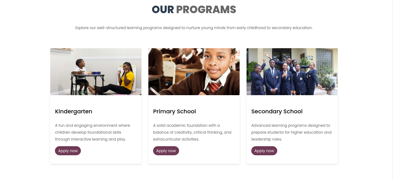 Modern school website design example